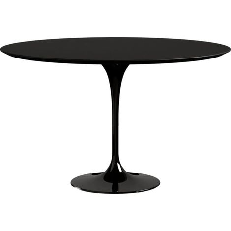 Table tulipe ronde extensible plateau stratifié - Collection Noir brillant 120/170 cm-Plateau Noir mat-Largeur 120/170 cm-Piètement Noir brillant (1/5)