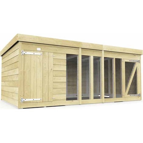 10ft x 6ft Dog Kennel and Run - Wood - L185 x W302 x H127 cm
