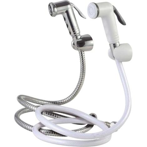 Ducha de Mano Shut-Off Shattaf Cromada y Blanca para Bidet – Set Completo  Color: Blanco
