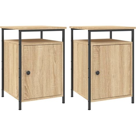 Set 2 comodini vano con anta 40 x 42 x 60 cm in legno ingegnerizzato color rovere e ferro DEC035891