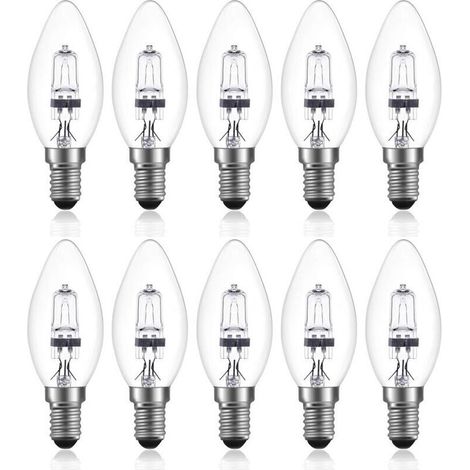 42W E14 C35 Dimmbare Halogenlampe, Wechselstrom 220-240V, Warmweiß 2700K, Klare E14 Halogenlampe (10er-Packung)