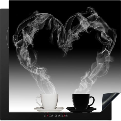 PROTEZIONE PER PIANO COTTURA A INDUZIONE Caffè - Cuore - Bianco e nero - Tazze 78x78