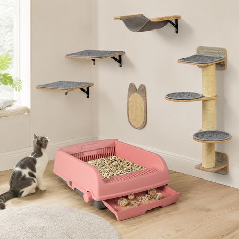 Conjunto de actividades para gatos para montar en la pared (2 piezas) – Conjunto de escalada con hamaca y bandeja sanitaria resistente a las salpicaduras (1/5)