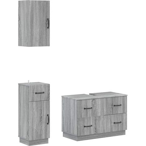 3 Piece Bathroom Cabinet Set HOORN Grey Sonoma Engineered Wood vidaXL (1/5)