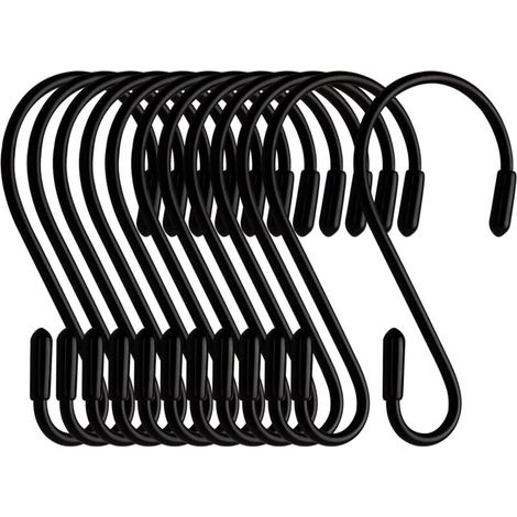 Set mit 12 S-Haken – Schwarz – 8 cm – S-förmig – Maximale Belastung: 5 kg – Crezuo