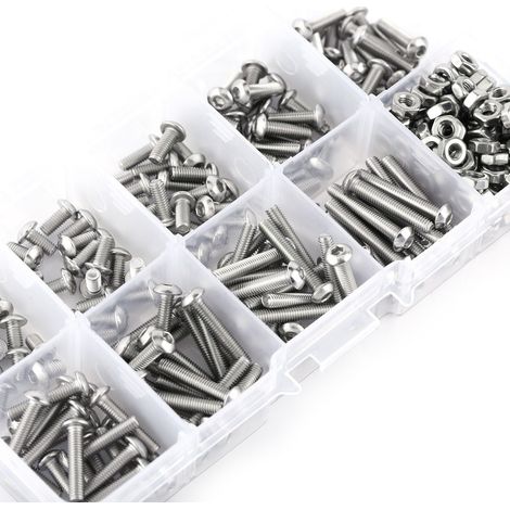 340pcs M3 Stainless Steel SS304 Button Head Hex Socket Screw Bolt Nut Assortment Kit