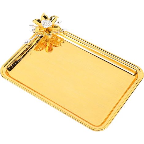 Plateau de table rectangulaire décoratif de style européen, léger et luxueux, orné de motifs floraux, idéal pour les salons, les bars karaoké, les hôtels, etc., couleur or. (1/5)