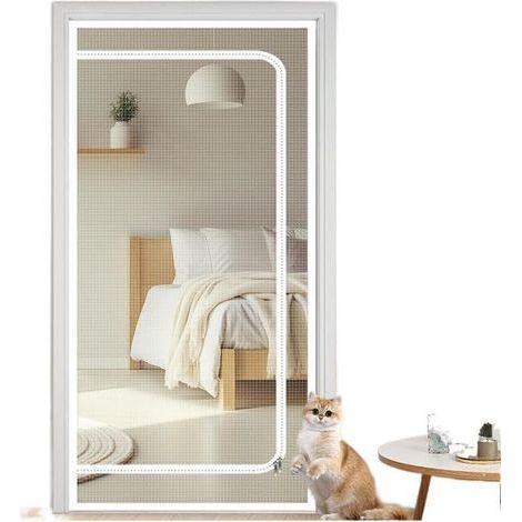 Verstärkte und robuste Katzenschutzbarriere, haustierbeständig, mit Schnappverschluss, verhindert das Eindringen von Hunden und Katzen ins Haus, weiß, 90 x 210 cm (1/5)