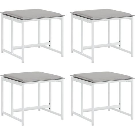 Tabourets de jardin avec coussins 4pcs blanc acier et textilène (1/5)