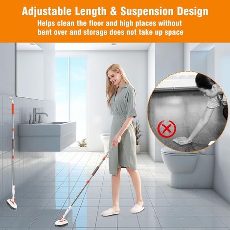 4-in-1-Scheuerbürsten mit langem Griff, verbesserte Duschreinigungsbürste, Bodenwischer mit mehreren Funktionen, Reinigungswerkzeuge für Badezimmer, Badewanne, Fliesen, Fußleisten, Wände und Böden (1/4)