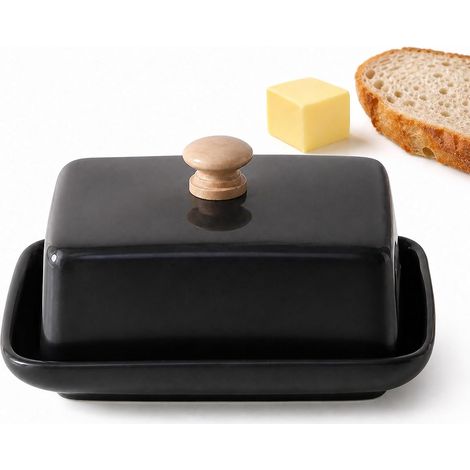 Boîte à beurre en céramique avec couvercle noir, 250g, pour réfrigérateur et table, cloche à beurre lavable au lave-vaisselle, rangement beurre pour cuisine ménagère (1/5)