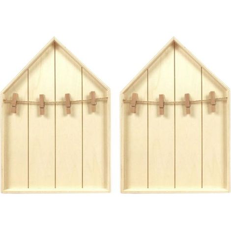 2 étagères maison en bois avec pinces à linge 19 x 28 cm