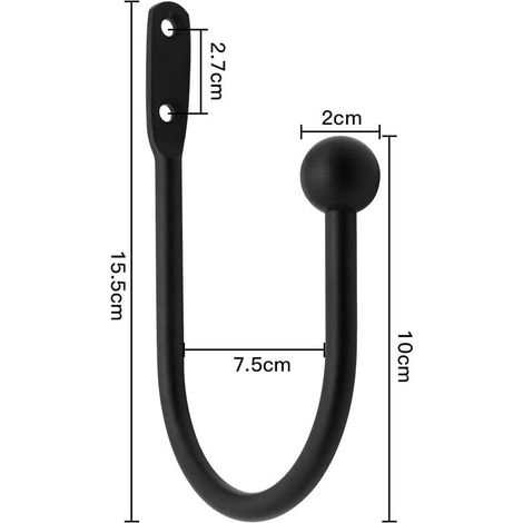 2 Pièces Retenues de Draperie de Rideau Crochets Décoratifs pour Fenêtre Embrasses à Rideaux Crochets de Retenue de Rideau en Métal pour Crochets de Rideaux Lourds et Légers Crochet - Noir (1/4)