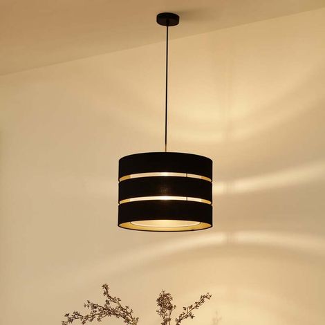 [GEBRAUCHT] B-Ware Lindby Hängeleuchte Pendelleuchte Tsomo schwarz Stoff Deckenleuchte E27 LED 40cm (1/2)