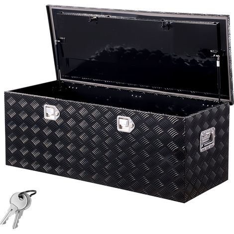 Boîte à outils pour camion en aluminium, 1219,2x495,3x444,5 mm, coffre de benne de pick-up verrouillage, plaqué à rayures, avec poignées latérales et serrures, pour remorque camping-car, noir (1/5)