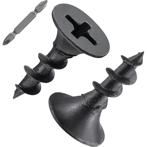 Lot de 200 vis pour construction rapide M4 x 16 mm, filetage grossier, avec embout de vissage, vis pour panneaux d'aggloméré avec tête trompette et entraînement cruciforme, noires (1/5)