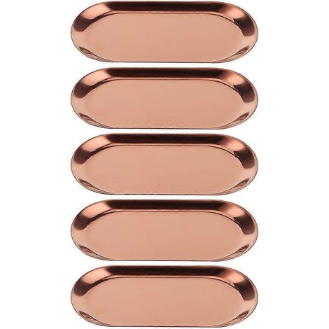 bandejas ovaladas de acero inoxidable para toallas, cosméticos, joyas y otros artículos, organizador de platos y utensilios, color oro rosa.