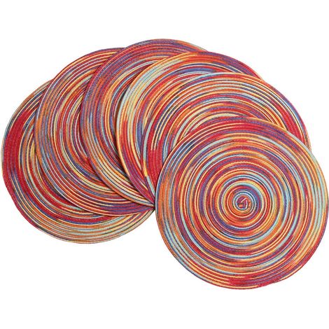 MINKUROW Juego De 6 Manteles Individuales De Vinilo Tejido Lavables, Resistentes Al Calor, Antideslizantes, Redondos (Redondo, Colorido-Rojo) (1/5)