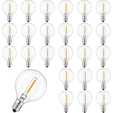 25 Pack G40 Ampoules LED Globe Glass Remplacement, étanchéité IP44, blanc chaud, pour guirlande lumineuse 0,6 W 220-240V E12 2200K Ampoules Extérieur Ordre contient pas de chaîne légère (1/5)