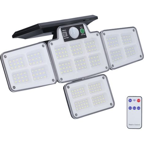 Lampe solaire LED extérieure à 4 têtes orientables avec détecteur de mouvement, 450 lm, 3 modes d'éclairage, grand angle, pour allée de jardin. (1/5)