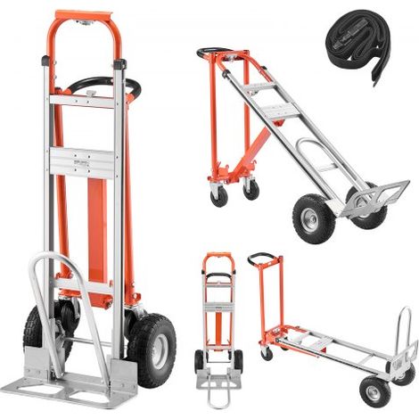 Carretilla de Mano Plegable de Aleación de Aluminio, Carro Plegable con Ruedas Carga Máxima de 453,6 kg, Convertible con Asa y Ruedas Antideslizantes, para Mudanzas de Casa, Oficina, Almacén (1/5)