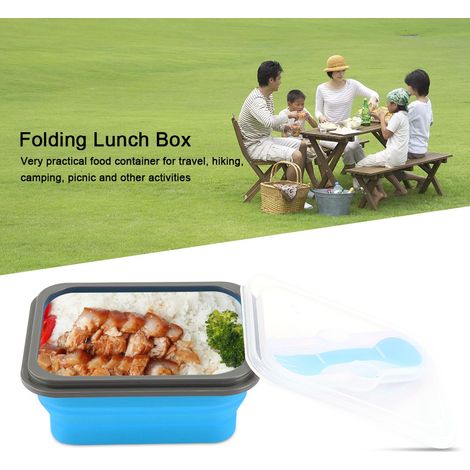 Boîte à lunch pliable en silicone de 600 ml, bol, récipient de conservation des aliments pliable bleu (1/5)