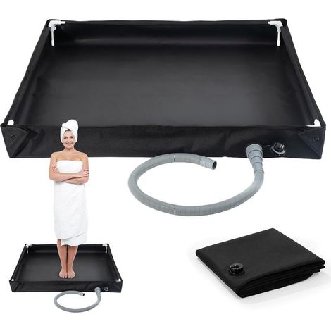 Base De Douche Pliable pour Camping, 80x80x10cm, Bac De Douche Portable avec Tuyau De Drainage Accessoires De Camping pour Camping, Plage, Extérieur (1/5)