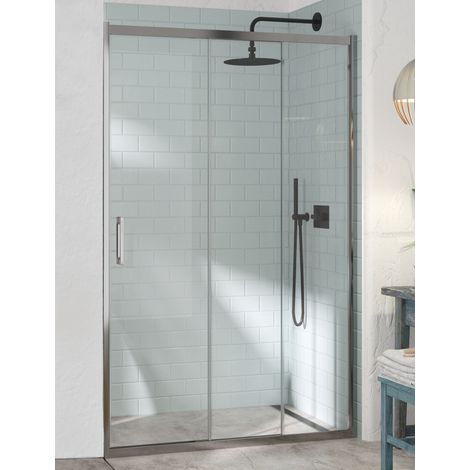 Mampara de Ducha Frontal- 1 Hoja Fija y 2 Puertas Correderas- Cristal de Seguridad de 6 mm - Modelo Kaarol (116,5 - 120,5 cm)