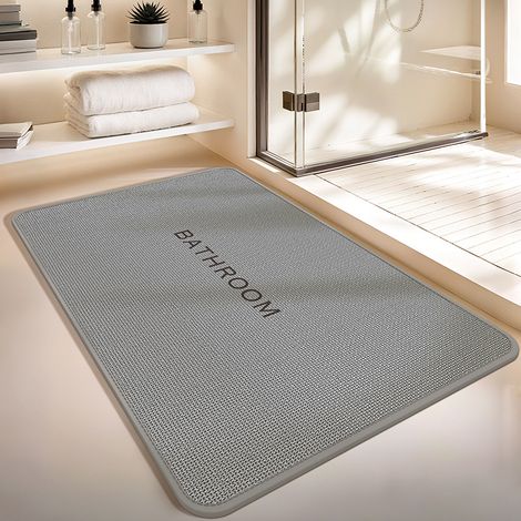 Tapis de bain en jute tissé, antidérapant et ultra-absorbant – Tapis de sol pour salle de bain et toilette, épais et moelleux, forme carrée avec coins arrondis, couleur gris neutre, 40 x 60 cm