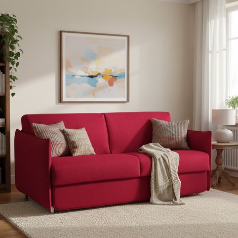 2-Sitzer Schlafsofa Follina, abnehmbarer Bezug, Stauraum, Made in Italy, klappbar, 160x95 cm, Rot (1/5)