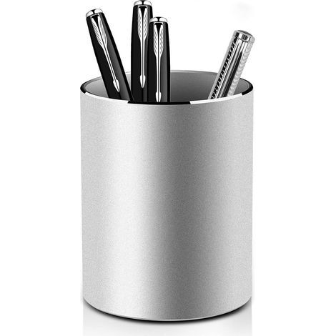 Pot a Crayon Rond Metal Porte-crayons Stylo Metal Porte-stylo Pot Aluminium Pot a Crayon Enfant Pot a Stylo Bureau - Pour Bureau, Enfant, école, Maison - 8 x 10 cm - Argent (1/5)