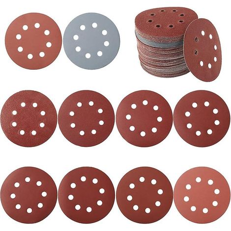 Lot de 100 disques abrasifs pour ponceuse circulaire, grains 80/180/240/320/400/800/1000/1500/2000/3000, diamètre 125 mm (1/5)