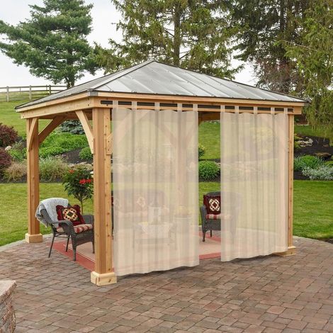 Lot de 2 Rideaux, Voilage Lin Imperméable, Filtre Lumière, Pattes, Extérieur Intérieur, Jardin Patio