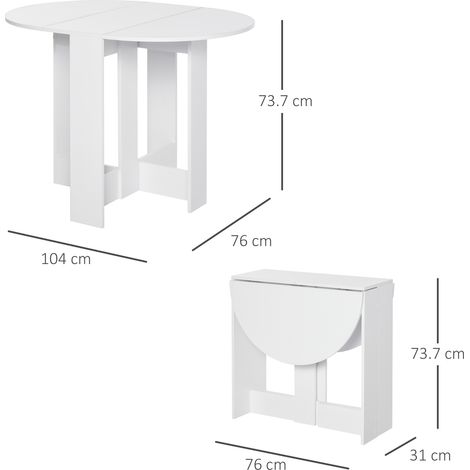 Table de salle à manger pliante (avec 2 rallonges), table extensible en bois idéale pour la cuisine et le salon, gain de place, 104 x 76 x 73,7 cm, blanche (1/5)