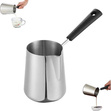 Caffettiera turca in acciaio inox, utensili da cucina essenziali, lattiera da 350 ml, lattiera per schiumare il latte, lattiera piccola, lattiera in acciaio inox (1/5)