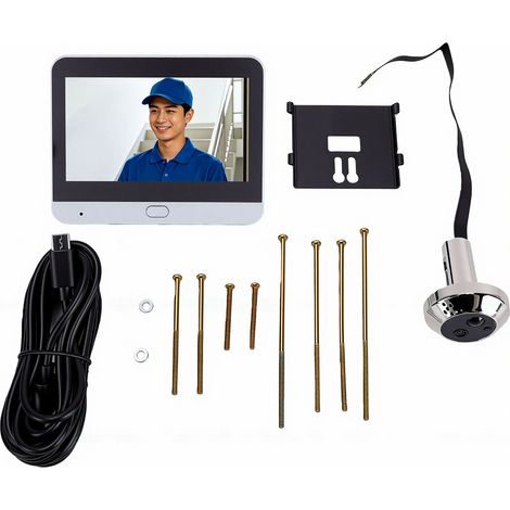 1080p-Videotürklingel mit Kamera, 4,3-Zoll-Farbbildschirm, Wi-Fi, Zwei-Wege-Kommunikation, 120°-Weitwinkel, PIR-Bewegungserkennung und 5000-mAh-Akku. (1/5)