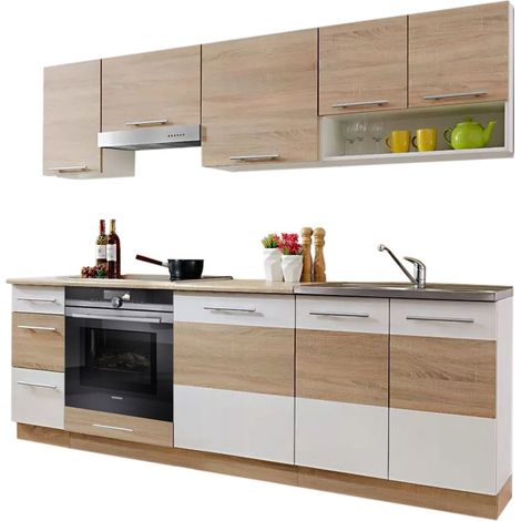 Cuisine LAX 8 éléments - finition BOIS et blanc mat 240 cm (1/2)
