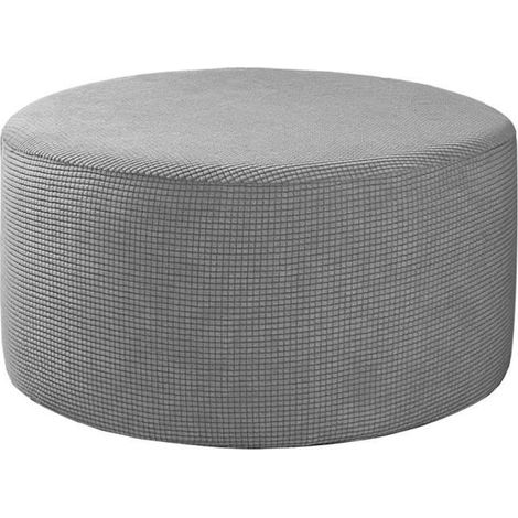 Housse de pouf - HOMYL - Rond - Gris - Polyester - Extensible - Amovible