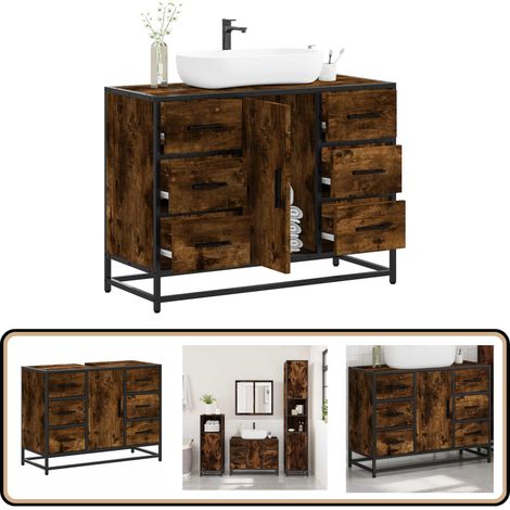vidaXL Armoire lavabo de salle de bain chêne fumé bois d'ingénierie