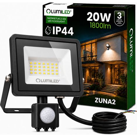 ZUNA2 LED-Flutlicht 20W 1800lm 6500K IP44 Schwarz Bewegungsmelder Lumiled (1/5)