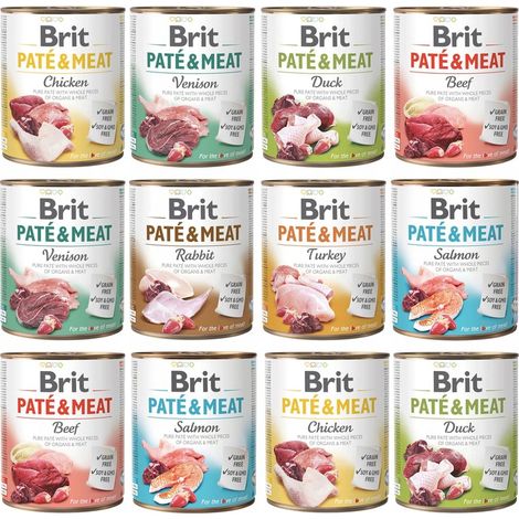 BRIT PATE & MEAT Nassfutter für Hunde, Geschmacksmischung, 12 x 800 g, getreidefrei, für ausgewachsene Hunde