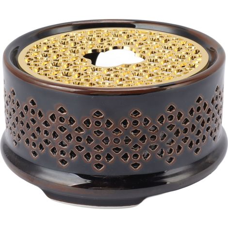 Chauffe-théière/cafetière en céramique avec couvercle cuillère et porte-bougie, marron