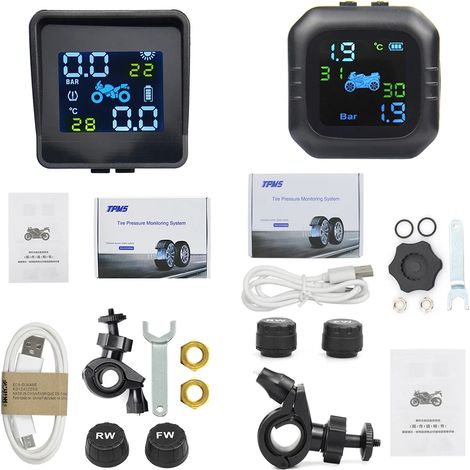 (TPMS pour moto) Écran LCD couleur pour moto, capteurs de pression et de température des pneus, 2 capteurs externes (1/5)