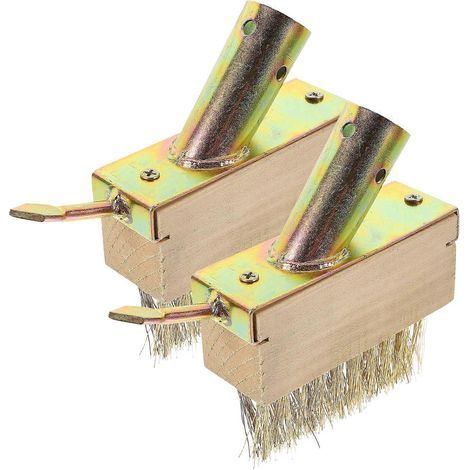 Set aus 2 Unkrautbürsten aus Stahldraht mit Holzgriffen zum Entfernen von Unkraut aus Erdspalten. Ideales Gartenwerkzeug zum Jäten. – 14,00 x 13,00 x 3,50 cm (1/4)
