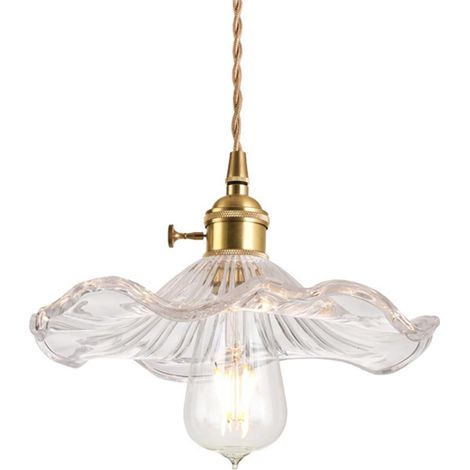 Suspension avec abat-jour en verre en forme de feuille de lotus, style industriel vintage E27, lampe suspendue de plafond, ferme, salle à manger, îlot de cuisine, lustre (Transparent) (1/5)