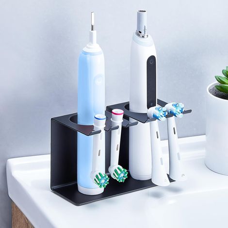 Support de tête de Brosse à Dents Electrique, Support Brosse a Dent Electrique, Métal Porte Brosses à Dents Mural ou Bureau, Porte Dentifrice (Noir) (1/5)