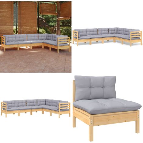 6-tlg. Garten-Lounge-Set mit Grauen Kissen Kiefer Massivholz - Garten Lounge Set - Kiefernholzmöbel - Outdoor Möbel - Gartenmöbel - Loungemöbel - Home & Living (1/5)