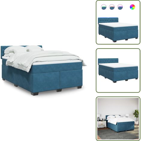 vidaXL Sommier à lattes de lit et matelas bleu 140x190 cm velours