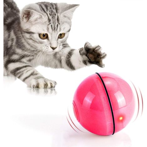 Jouet pour Chat, Balle de Jouets avec lumière LED, Rotation Automatique à 360 Degrés et Chargement USB Jouet Interactif pour Chat, pour Animaux Chien Chatons (Rouge)