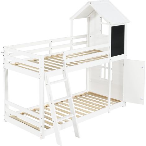 Cama litera infantil 90x200 cm con pizarra, ventanas y techo blanco MODENUIT (1/5)